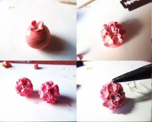 FIMO DIY tutorial earrings - cascade of flowers
