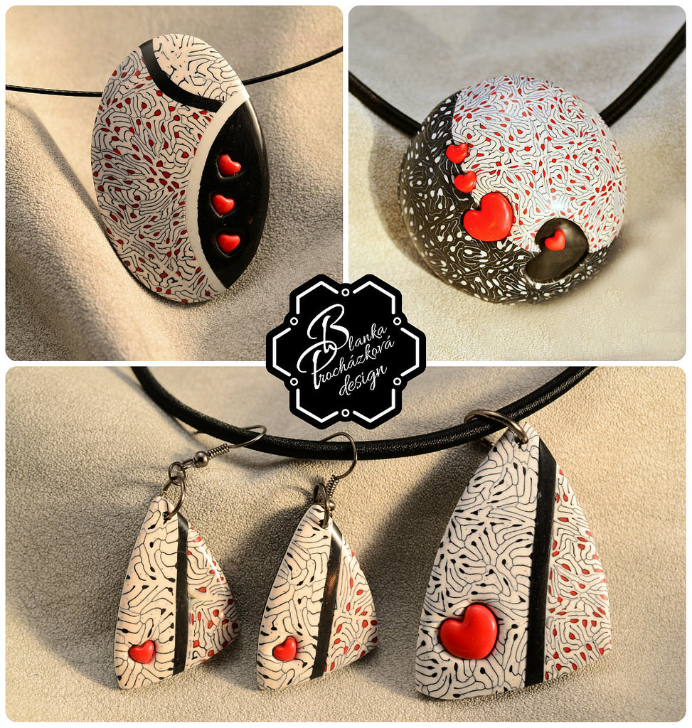 polymer clay necklace +pendant +earrings – grey fimo with  