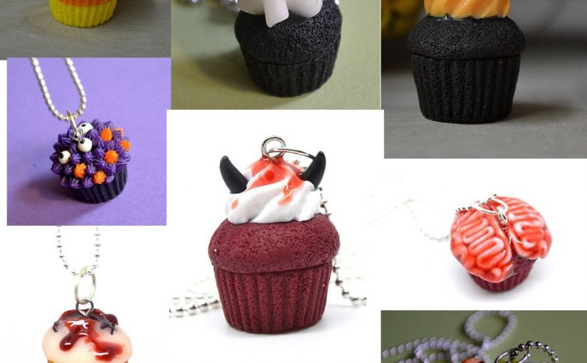 Polymer clay Halloween cupcake pendants