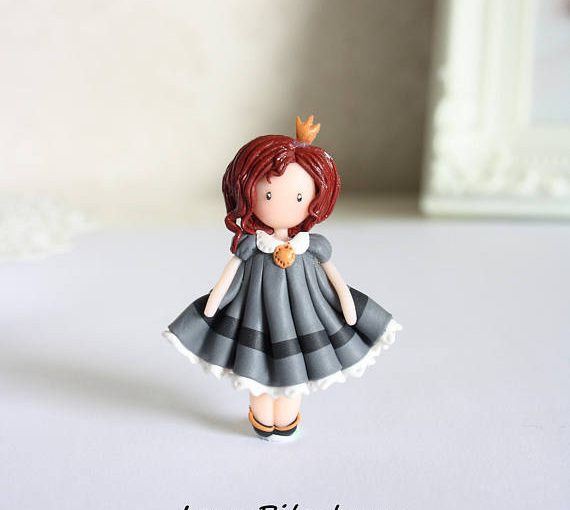 Polymer clay little girl brooch