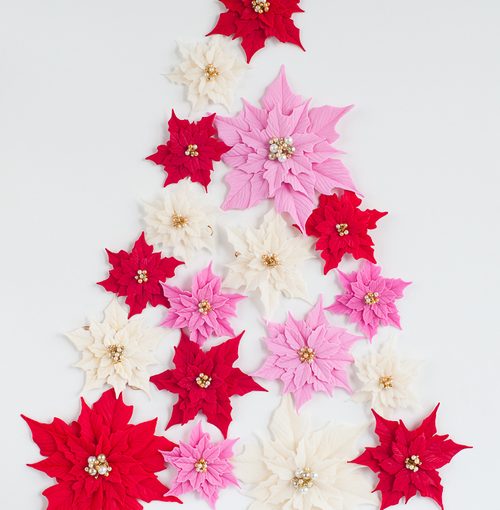 Polymer clay Christmas decorations with poinsettias