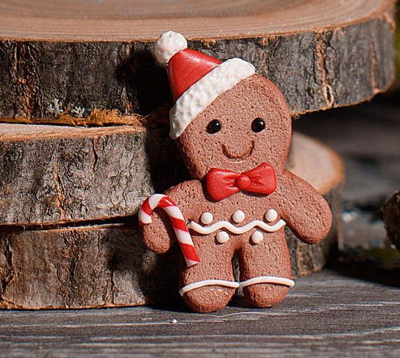 Polymer clay gingerbread brooch Christmas present