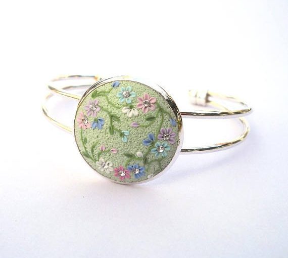 Polymer clay cabochon bracelet