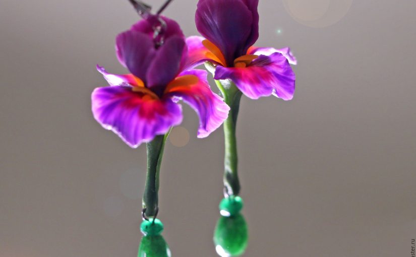 Polymer clay Iris flower jewelry