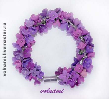 Polymer clay Lilac flowers jewelry