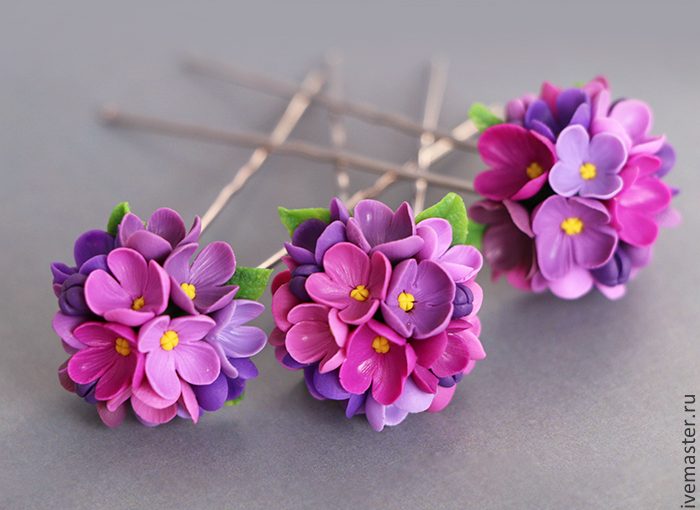 Polymer clay Lilac flowers jewelry