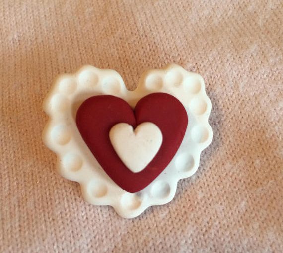 Polymer clay Valentine’s day heart pins