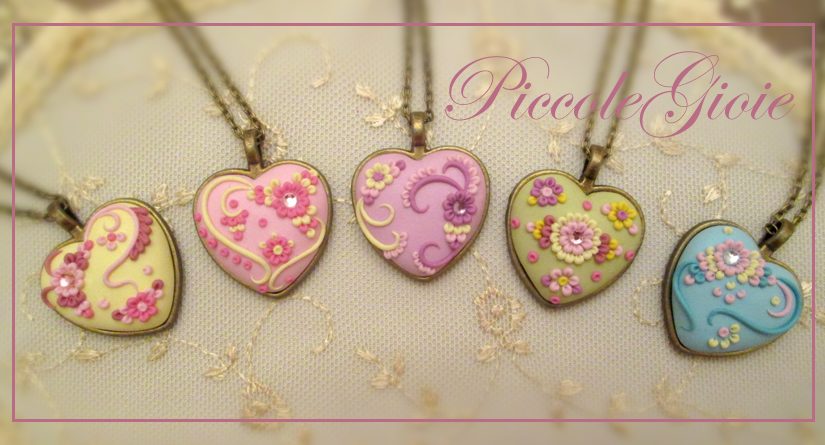 Polymer clay embroidered heart pendant ideas for Valentine’s day