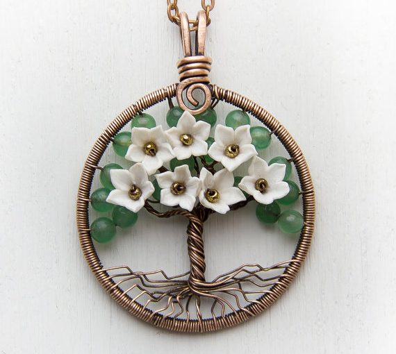 Polymer clay tree with flowers pendant