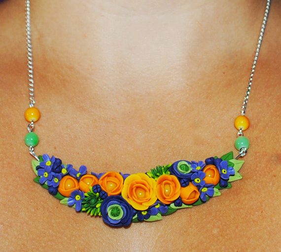 Polymer clay statement floral necklace