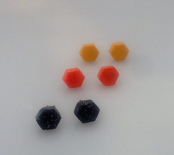 Polymer clay hexagon stud earrings