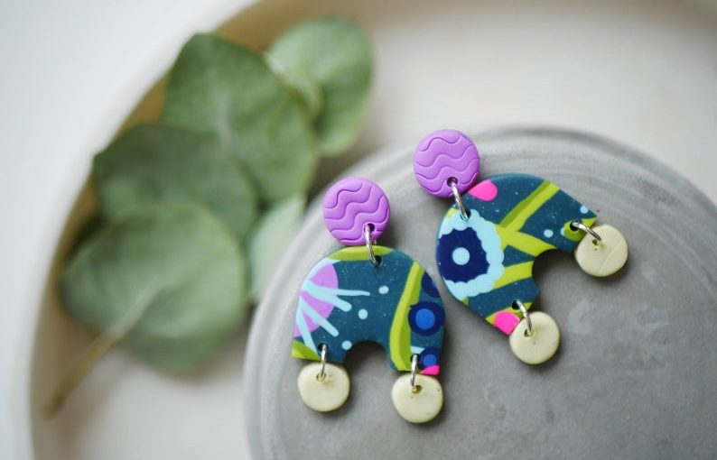 Polymer clay mosaic earrings