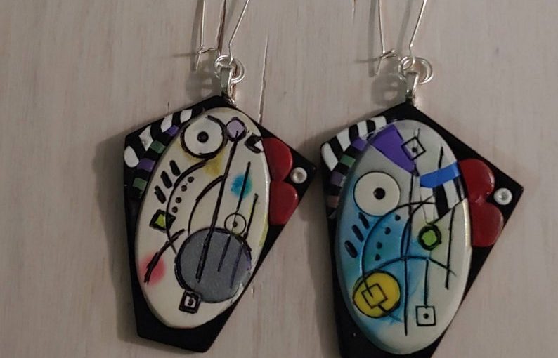 Kandinsky inspired polymer clay jewelry