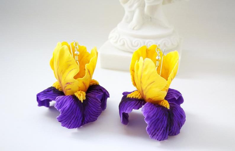 Polymer clay Iris earrings